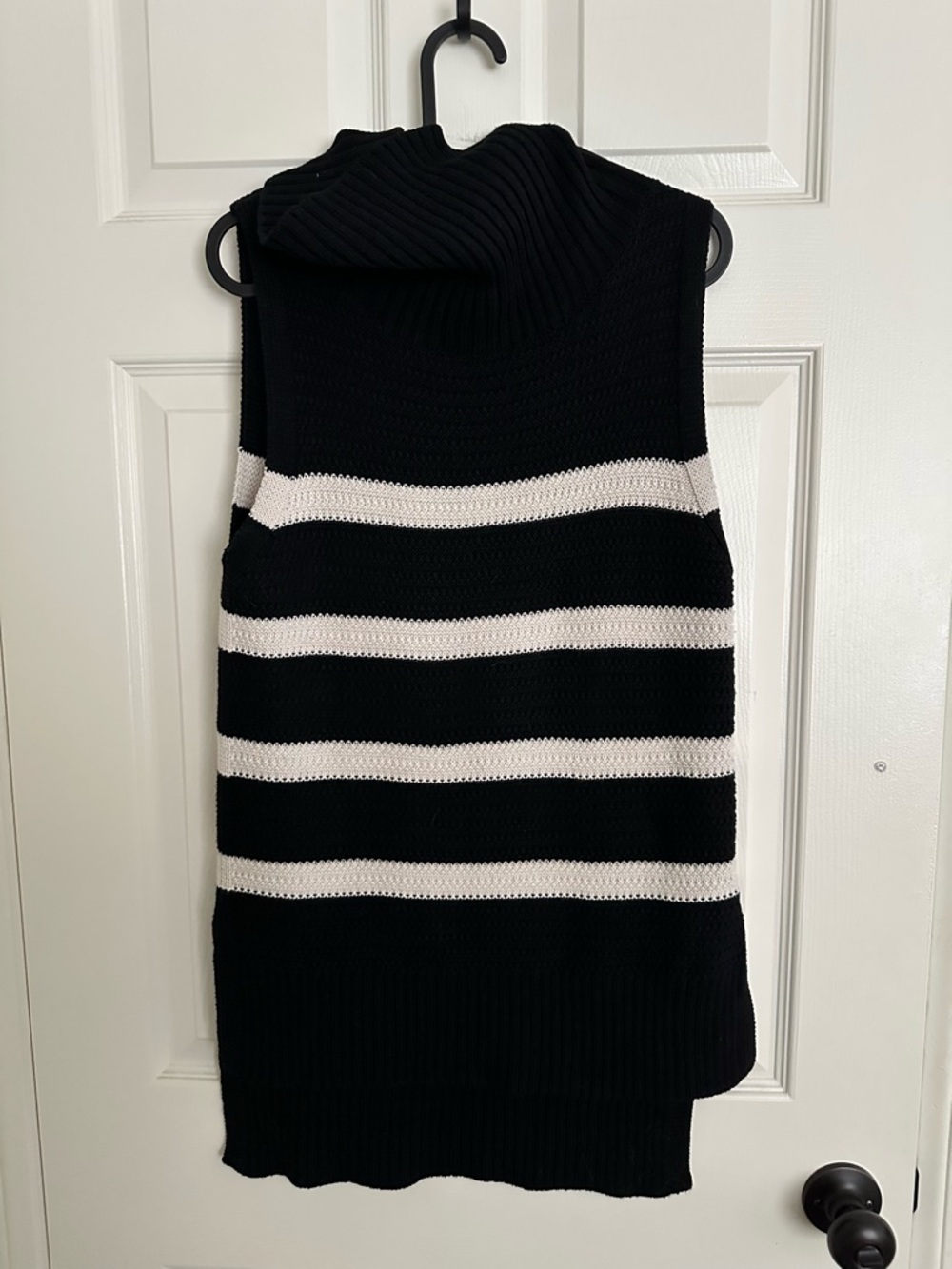 Ava Black White Stripe Sleeveless Turtleneck Sweater Women’s Dress Asymmetric M